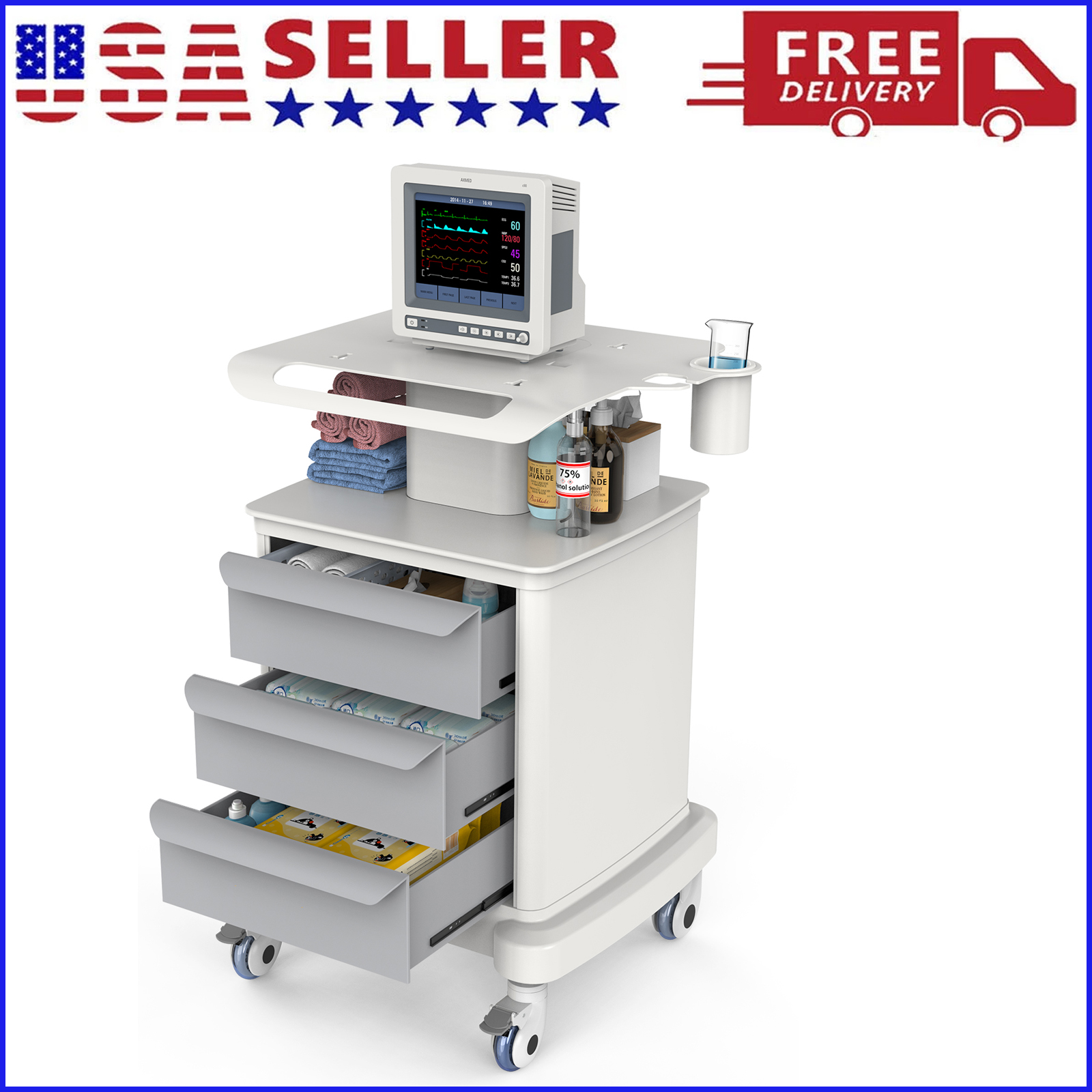 Rolling File Cart - Medical Mobile Trolley Cart Rolling Utility