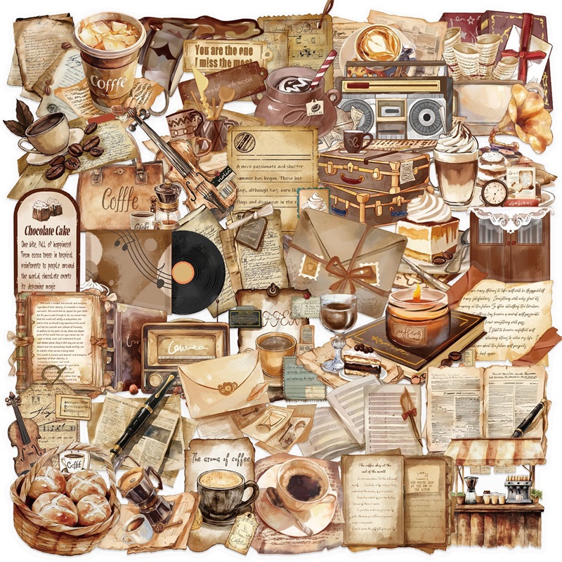 Home Office Quotes - 50PCS Vintage Coffee Letter PET Sticker