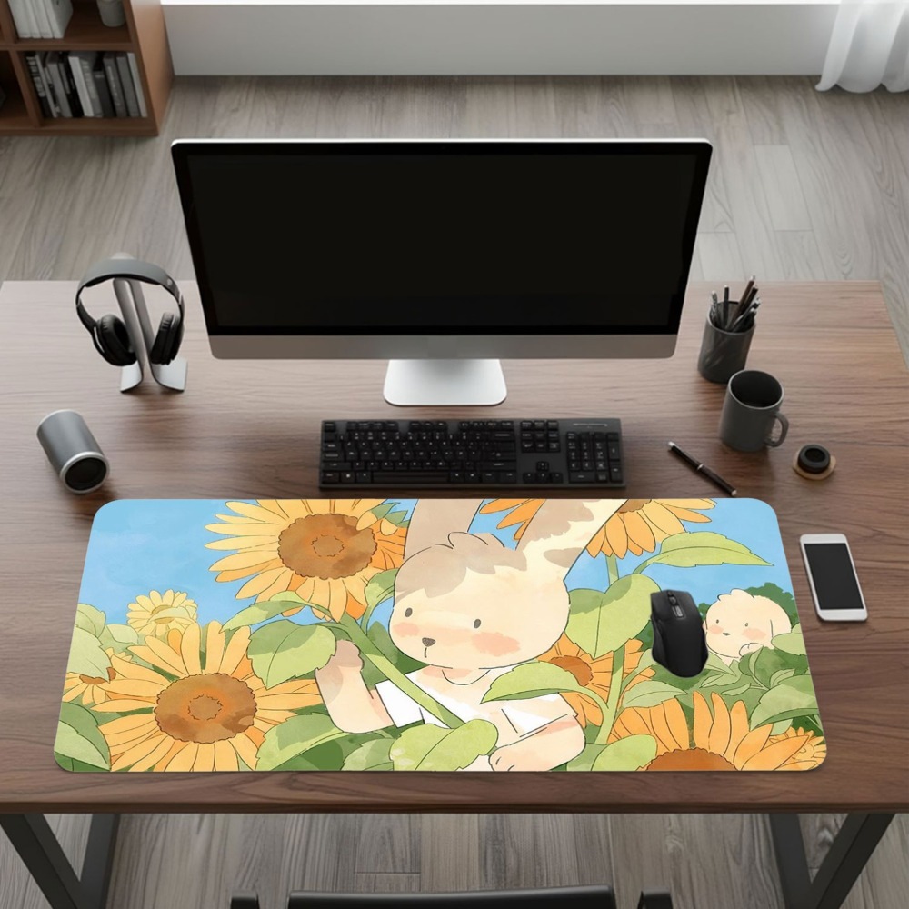 Mousepad Xl Extended - Kawaii Rabbit Sunflower Desk Mat, XL