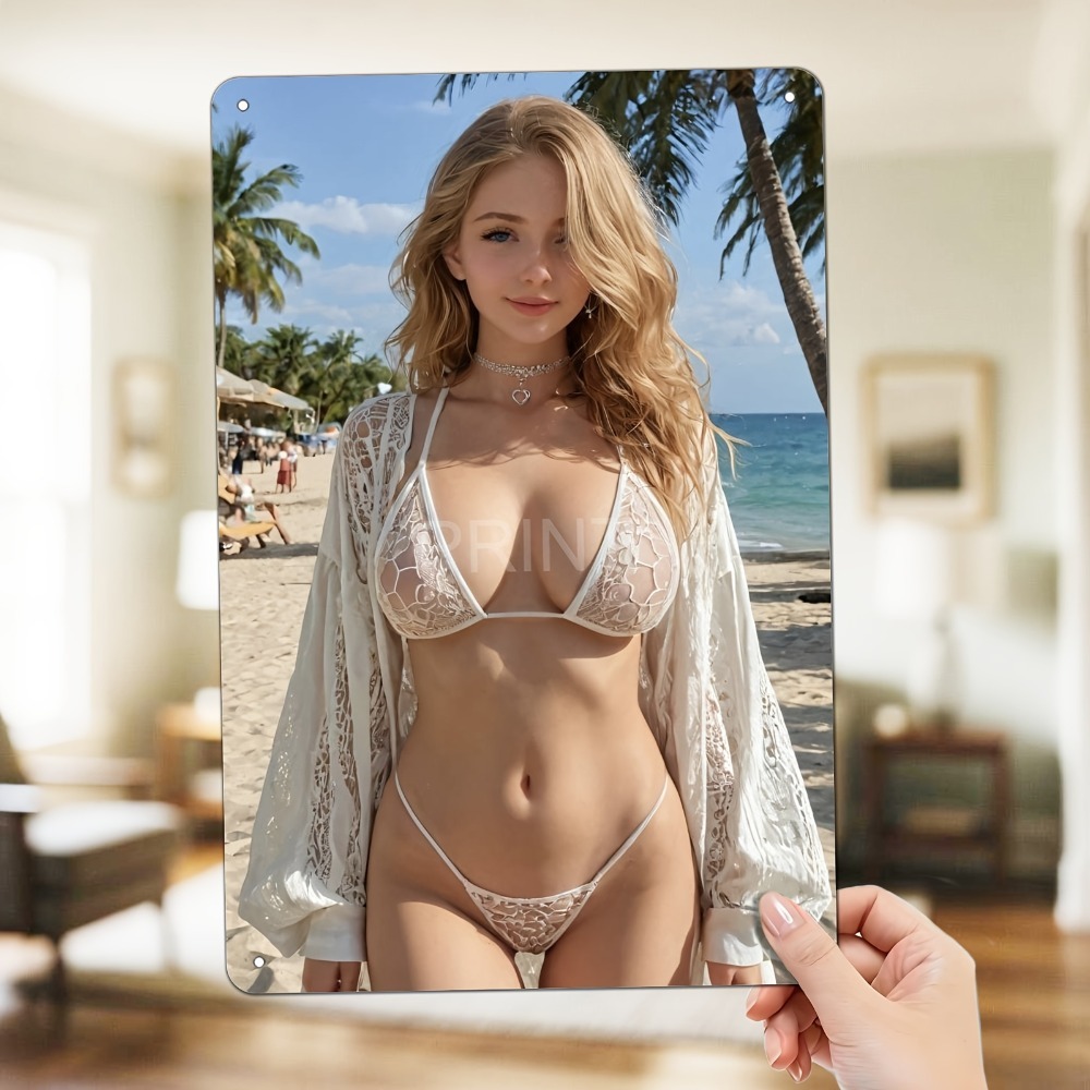 Home Office Image - Blonde Bikini Curvy Girl Sexy Model
