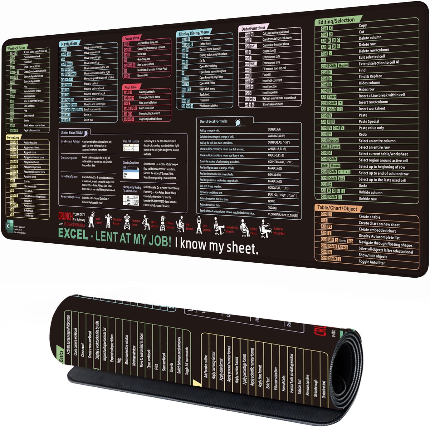 Mousepad Xl Extended - Excel/Word/Power Point/Windows Mouse Pad, Excel Shortcut