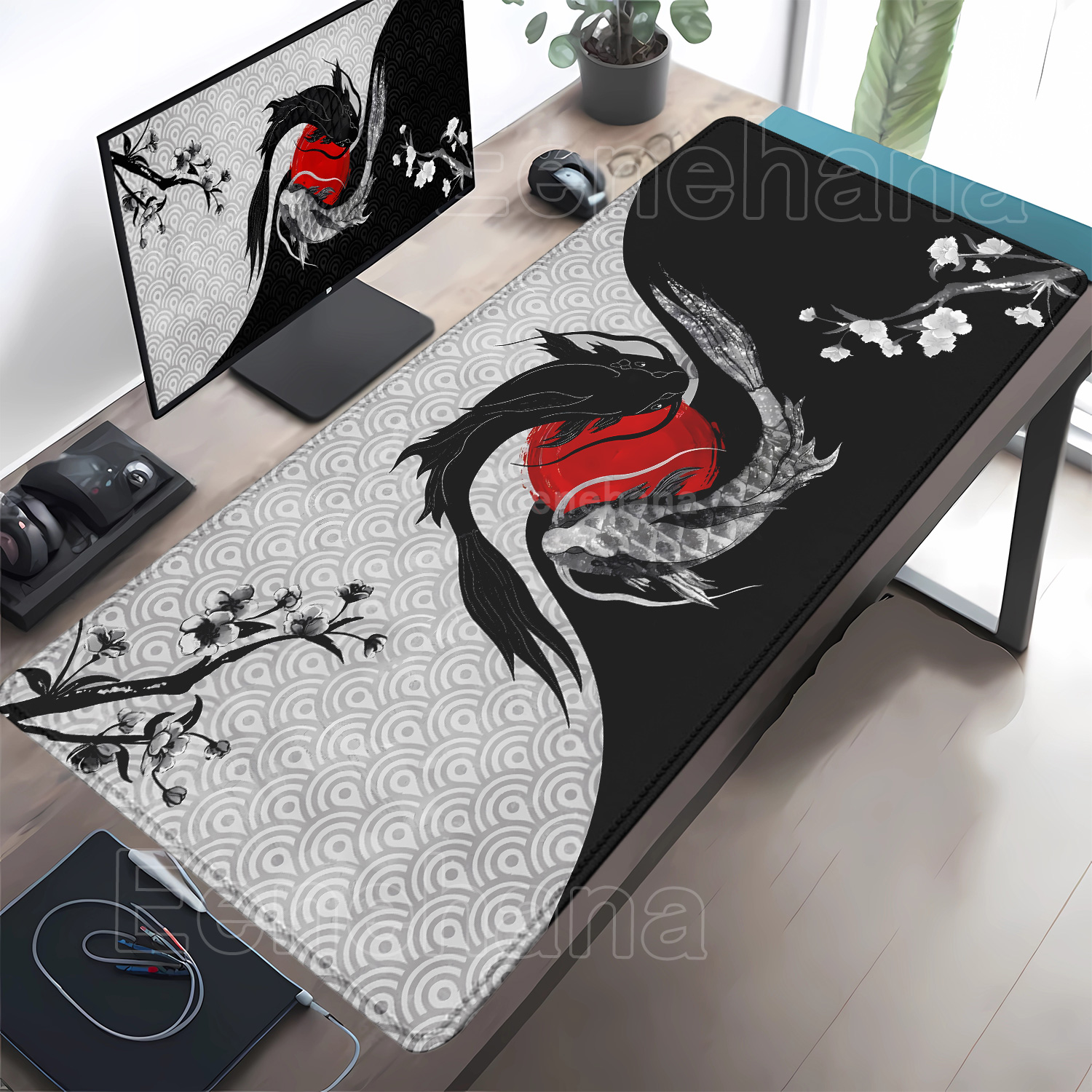 Koi Yinyang Black and White Mo - مراجعة Mousepad Xl Extended وسعره