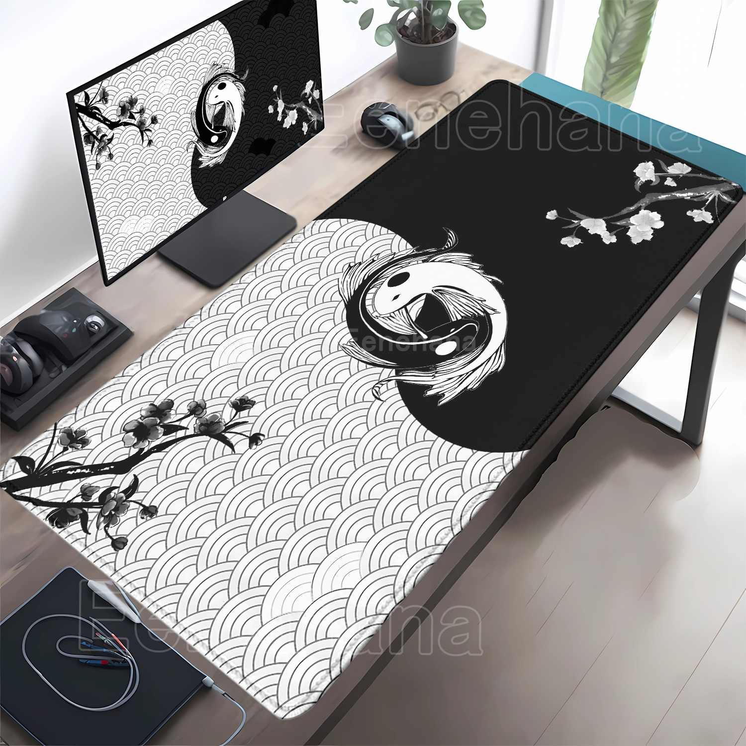 Koi Yinyang Black and White Mo - مراجعة Mousepad Xl Extended وسعره