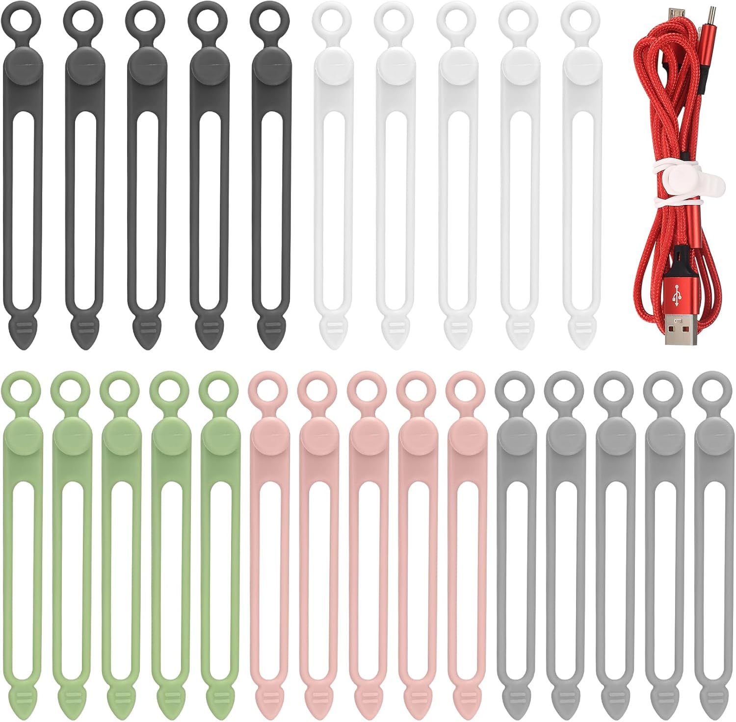 25 Pcs Reusable Silicone Cable - مراجعة Home Office Image وسعره