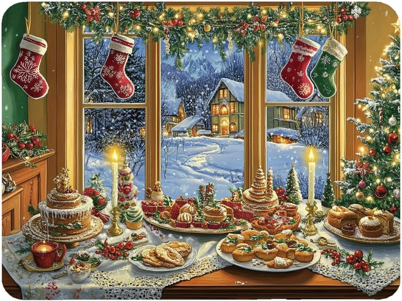 Christmas Food Window Scene La - مراجعة Mousepad Xl Extended وسعره